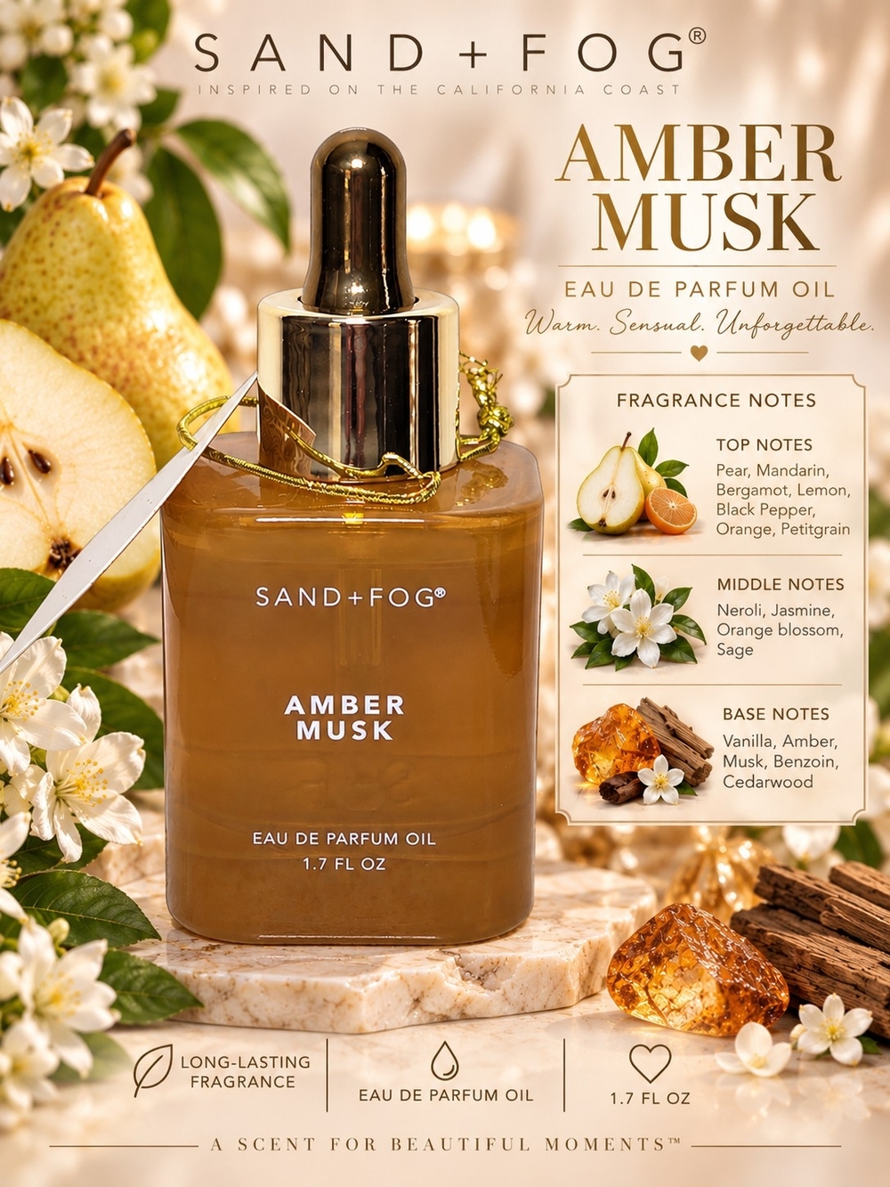 AMBER MUSK Sand + Fog Fragrance Oil - Alcohol Free